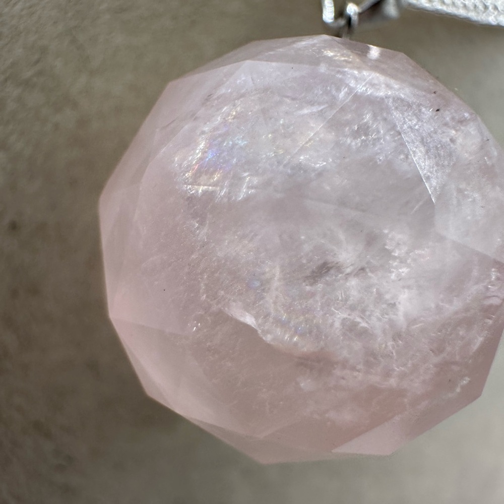 SOLD Rose Quartz 3D Round Pendant on Sterling Silver Chain - Picture 13 of 13